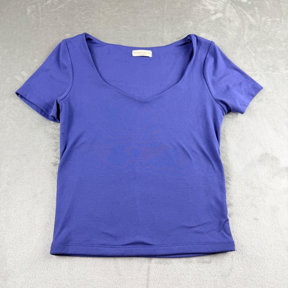 Frankee & Skylarr Women's Large Short Sleeve V-Neck Knit Top Purple Blue‎